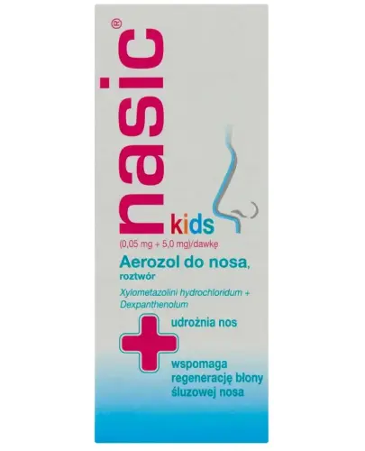 Nasic Kids (0,05 mg + 5,0 mg)/dawkę, aerozol do nosa 10 ml - Roztwór do nosa z ksylometazoliną i deksopantenolem.