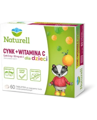 Naturell Cynk + Witamina C dla dzieci, 60 tabletek - Dla dzieci od 3. roku życia