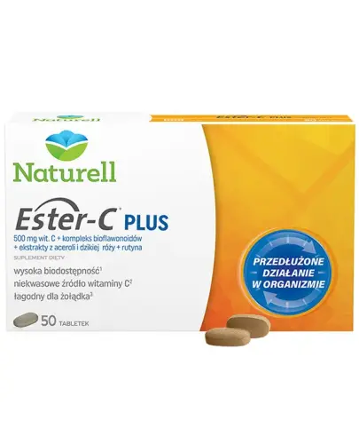 Naturell Ester-C Plus, 50 tabletek - Z witaminą C i składnikami naturalnie z nią występującymi  oraz rutyną