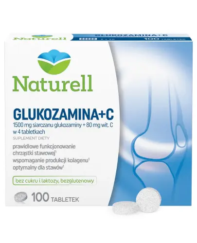 Naturell Glukozamina + C, 100 tabletek - Wspierają prawidłowe funkcjonowanie chrząstki stawowej