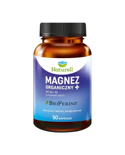 Naturell Magnez Organiczny + Witaminy B6 i B2,  50 kapsułek - Z magnezem w formie cytrynianu