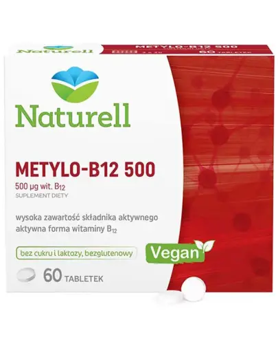 Naturell Metylo-B12 500, 60 tabletek - Wspomaga funkcjonowanie układu odpornościowego oraz zmniejszenia uczucia zmęczenia. 