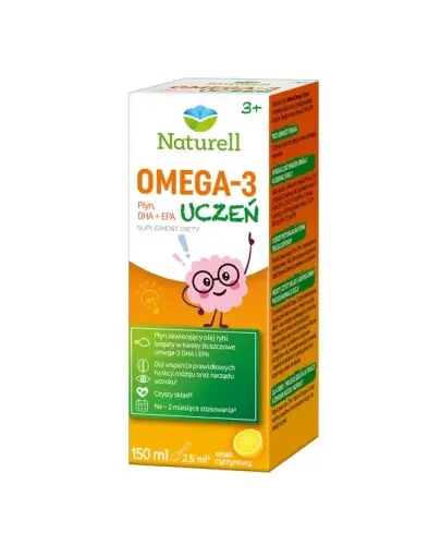 Naturell Omega-3 Uczeń, płyn, 150 ml  - Kwasy omega–3 dla dzieci powyżej 3. roku życia