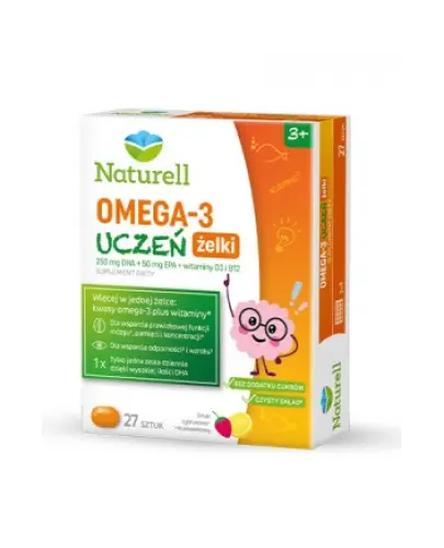 Naturell Omega-3 Uczeń żelki,  27 sztuk - Kwasy omega–3 plus witaminy dla dzieci powyżej 3. roku życia