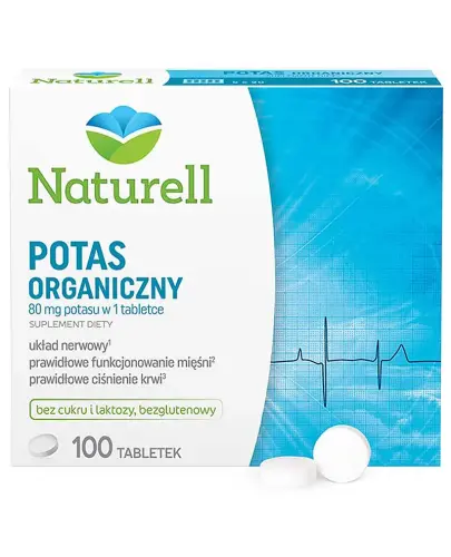 Naturell Potas organiczny, 100 tabletek - Wspomaga układ mięśniowy, nerwowy oraz dotlenia mózg