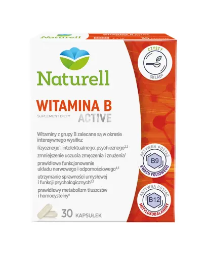 Naturell Witamina B Active, 30 kapsułek  - Z witaminami z grupy B, aktywną formą kwasu foliowego oraz choliną, które wspierają funkcjonowanie układu nerwowego