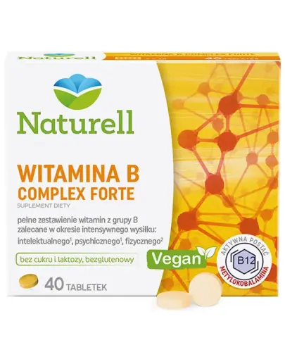 Naturell Witamina B Complex Forte, 40 tabletek  - Bez cukru i laktozy z witaminami z grupy B, metylokobalaminą B12 oraz witaminą B3