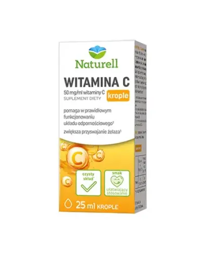 Naturell Witamina C, krople doustne, 25 ml - Witamina C w łatwej do podania formie.