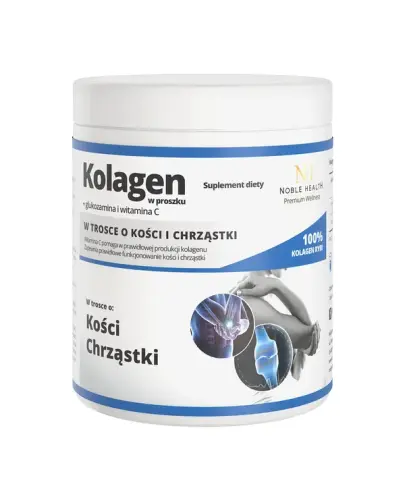 Noble Health Kolagen + Glukozamina i Witamina C w proszku, 100 g - Z kolagenem pozyskiwanym z ryb morskich