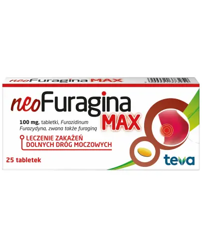 neoFuragina MAX 100 mg, 25 tabletek - Furazidinum 100 mg, zakażenia dolnych dróg moczowych