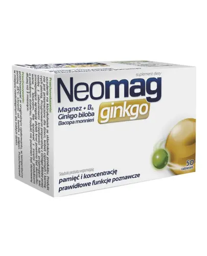 Neomag Ginkgo, 50 tabletek - Suplement diety łączący magnez i wyciąg z Ginkgo biloba w jednej tabletce