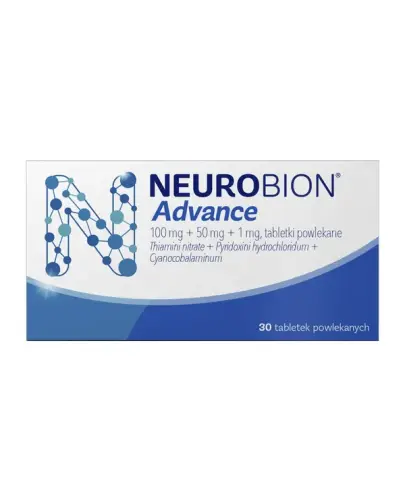 Neurobion Advance, 30 tabletek powlekanych - Thiamini nitras + Pyridoxini hydrochloridum + Cyanocobalaminum 100 mg + 50 mg + 1 mg