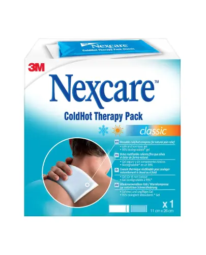 Nexcare ColdHot Classic, okład żelowy ciepło-zimno 11 cm x 26 cm - Okład ciepło-zimny wielokrotnego użytku z żelowym wkładem