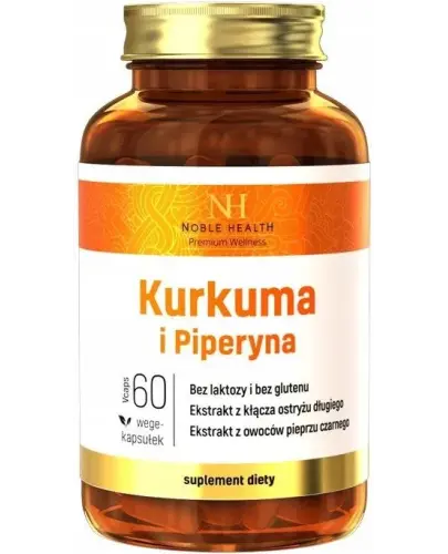 Noble Health Kurkuma i piperyna + imbir, 60 kapsułek - Kurkuma w kapsułkach, wspomagająca trawienie i pracę wątroby