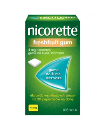 Nicorette FreshFruit Gum 4 mg, 105 sztuk - Dla osób dorosłych, które chcą rzucić palenie lub zmniejszyć liczbę wypalanych papierosów