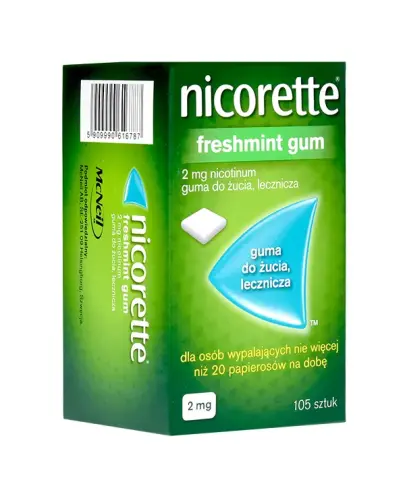 Nicorette Freshmint Gum 2 mg, 105 gum - Dla osób wypalających nie więcej niż 20 papierosów na dobę