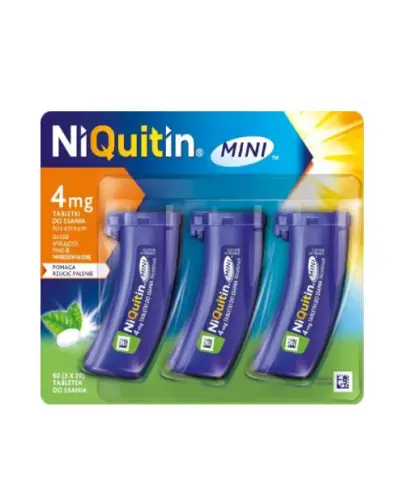 NiQuitin MINI 4 mg, 60 tabletek - Odpowiednie dla osób wypalających 20 lub więcej papierosów dziennie