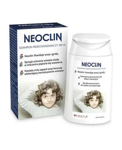 Neoclin, szampon 100 ml  - Na wszy, który powleka powierzchnię włosa, likwiduje wszy oraz gnidy, zestaw z grzebykiem do wyczesywania