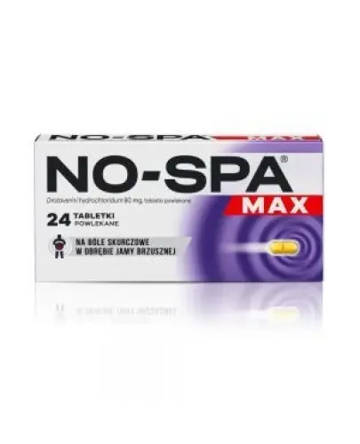 No-Spa Max, 80 mg, 24 tabletki - Rozkurczowe, zmniejszają ból  i bolesne skurcze w obrębie narządów jamy brzusznej oraz miednicy mniejszej