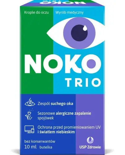 Noko Trio Krople do oczu, 10 ml - Sterylny środek bez konserwantów o działaniu nawilżającym i kojącym