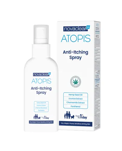 Novaclear Atopis spray przeciwświądowy, 100 ml - Kojący spray do skóry suchej, wrażliwej, atopowej i swędzącej