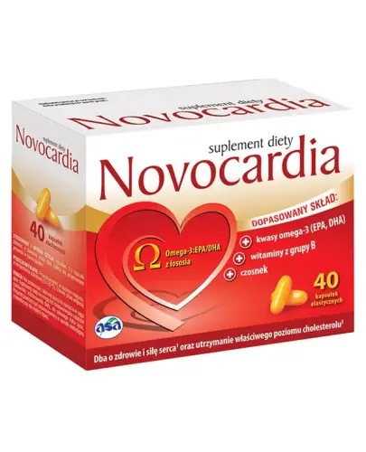 Novocardia, kapsułki 40 sztuk - Kapsułki z kwasami Omega-3 oraz witaminami z grupy B, które wspierają prawidłowe funkcjonowanie serca.