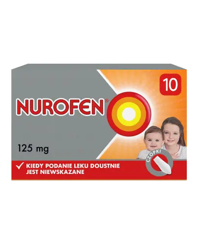 Nurofen, czopki dla dzieci 125 mg, 10 sztuk - Z ibuprofem o działaniu przeciwbólowym i przeciwzapalnym