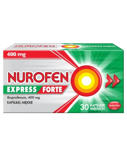 Nurofen Express Forte kapsułki, 30 sztuk - Z ibuprofem o działaniu przeciwbólowym i przeciwzapalnym