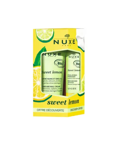 Nuxe Sweet Lemon Krem do rąk i paznokci, 30 ml + Pomadka do ust, 4 g - Zestaw pielęgnacyjny o zapachu cytrynowej bezy