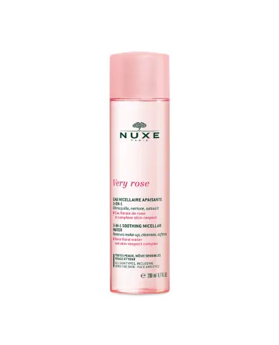 Nuxe Very Rose Łagodząca woda micelarna 3w1, 200 ml  - Formuła wzbogacona ekstraktem z róży działa nawilżająco i kojąco, zapewniając skórze komfort i świeżość