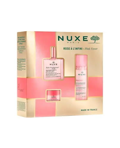 Nuxe Rose A L'Infini - Pink Fever, olejek do twarzy, ciała i włosów, 50ml + balsam do ust, 15 g + woda micelarna, 100 ml -  Zestaw pielęgnacyjny do wszystkich typów skóry