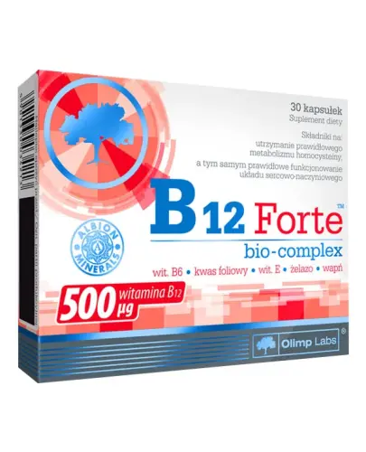 Olimp B12 Forte Bio-Complex, 30 kapsułek - Z witaminą B12, kwasem foliowym, wapniem oraz żelazem dla osób dorosłych