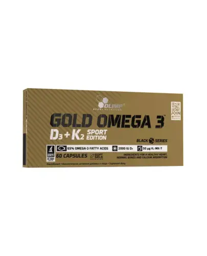 Olimp Gold Omega 3 D3 + K2 Sport Edition, 60 kapsułek - Z kwasami tłuszczowymi z rodziny Omega 3 oraz witaminami D i K