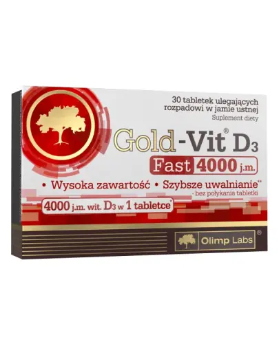 Olimp Gold-Vit D3 Fast 4000 j.m., 30 tabletek ulegających rozpadowi w jamie ustnej - O pysznym jabłkowym smaku