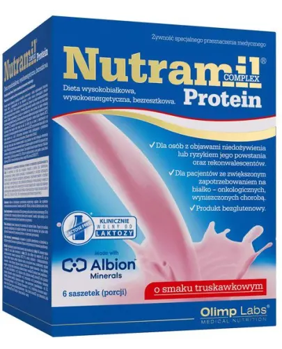 Olimp Nutramil Complex Protein o smaku truskawkowym, 6 saszetek