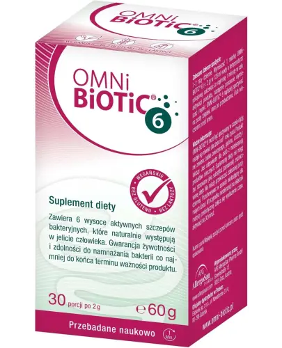 Omni Biotic 6 proszek, 60 g - Probiotyk dla dorosłych i dzieci od 1. roku życia