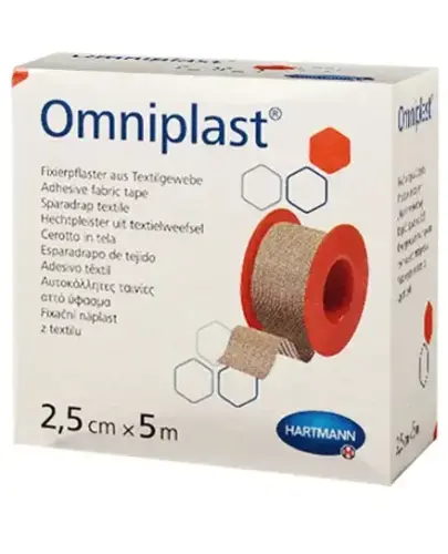 Omniplast, plaster na tkaninie wiskozowej 2,5 cm x 5 m - Przylepiec hipoalergiczny z tkaniny wiskozowej w kolorze cielistym