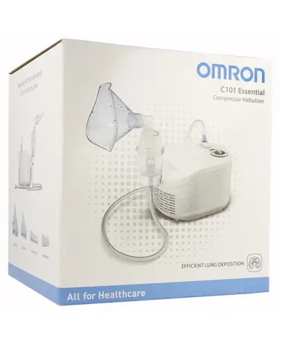 Omron Essential C101 Nebulizator kompresorowy dla dzieci i dorosłych, 1 sztuka - Niewielkie rozmiary, łatwość przenoszenia i maski dla całej rodziny