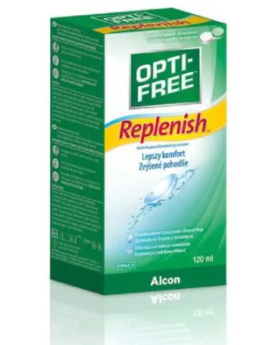 Opti-Free Replenish, płyn do soczewek, 120 ml - Do czyszczenia, dezynfekcji i przechowywania miękkich soczewek kontaktowych