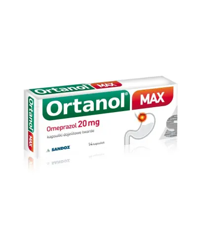 Ortanol Max 20 mg, 14 kapsułek dojelitowych twardych - Kapsułki z omeprazolem