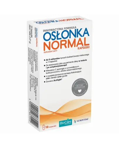 Osłonka Normal, 10 kapsułek - Synbiotyk z 5 miliardami bakterii kwasu mlekowego dla dorosłych i dzieci w wieku powyżej 3. roku życia