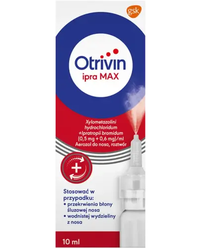 Otrivin Ipra Max, aerozol do nosa, 10 ml - Dwuskładnikowa formuła zmniejsza przekrwienie błony śluzowej