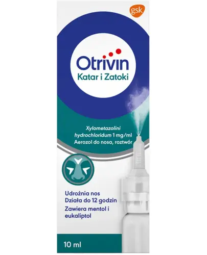 Otrivin Katar i zatoki 1 mg/ 1 ml aerozol do nosa, 10 ml  - Aerozol udrażniający nos przy katarze.