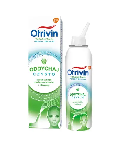 Otrivin Oddychaj Czysto, aerozol do nosa dla dorosłych i dzieci od 6. roku życia, 100 ml - Izotoniczna woda morska z aloesem, bez konserwantów, delikatnie i naturalnie oczyszcza drogi oddechowe. 