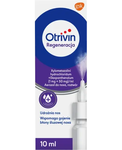 Otrivin Regeneracja aerozol do nosa, 10 ml - Aerozol na katar z ksylometazoliny chlorowodorkiem i łagodzącym dekspantenolem