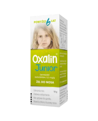 Oxalin Junior 0,5 mg/g, żel do nosa, 10 g - Łagodzi katar i zmniejsza obrzęk śluzówki nosa, dla dzieci powyżej 6. roku życia