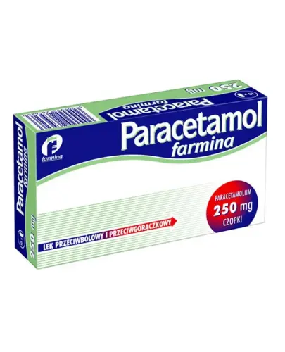 Paracetamol Farmina 250 mg, 10 czopków - Czopki z paracetamolem o działaniu przeciwbólowym i przeciwgorączkowym