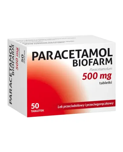 Paracetamol Biofarm 500 mg, 50 tabletek - Z paracetamolem o działaniu przeciwbólowym i przeciwgorączkowym