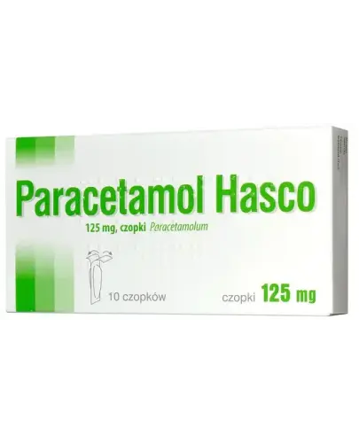 Paracetamol Hasco 125 mg, 10 czopków  - Czopki z paracetamolem o działaniu przeciwbólowym i przeciwgorączkowym