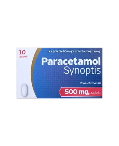 Paracetamol Synoptis, 500 mg, 10 tabletek - Tabletki z paracetamolem do stosowania w celu łagodzenia bólu i obniżania gorączki